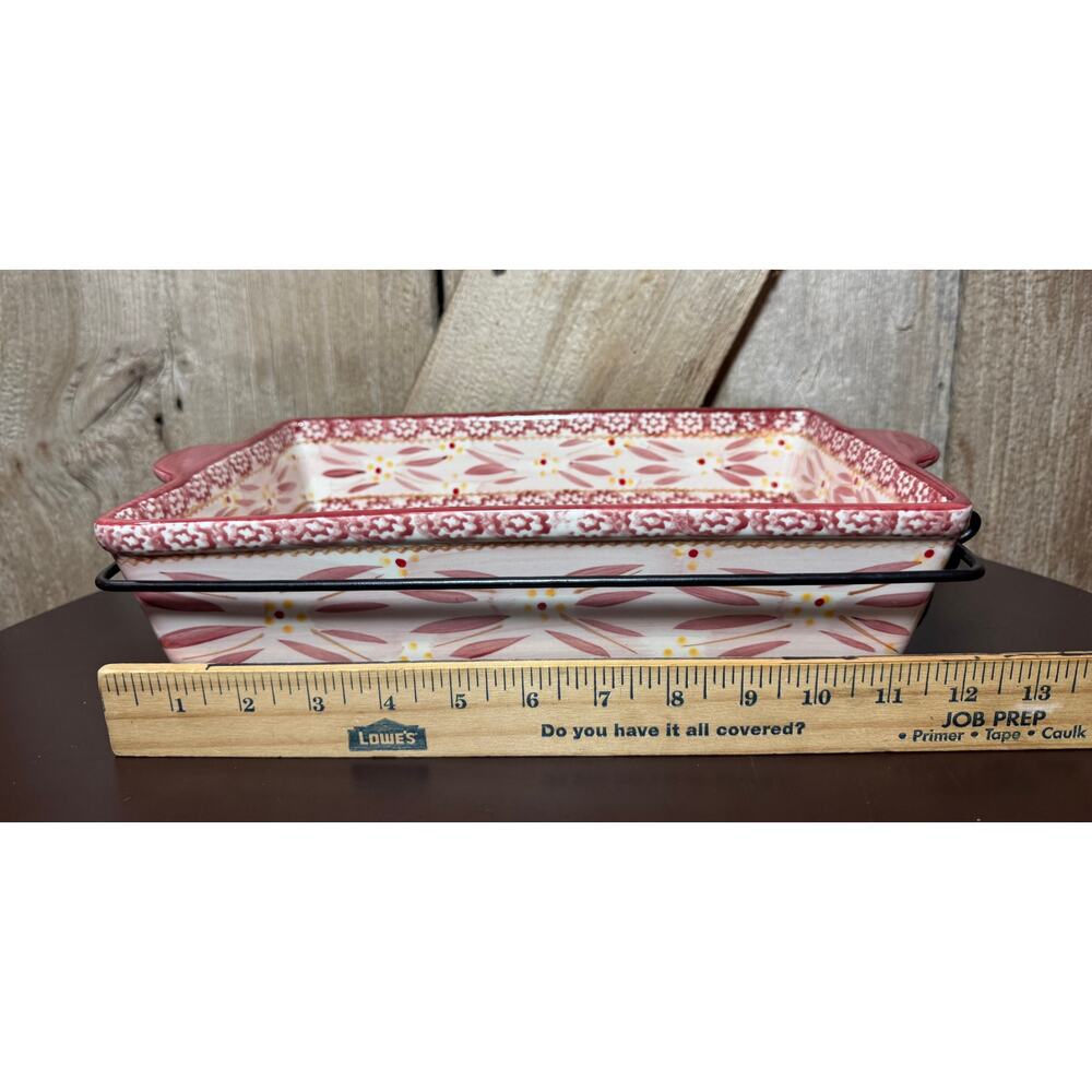 Temptations By Tara Old World Red 2.5 Quart Rectangle Baking Dish Rack Trivet - Picture 2 of 8